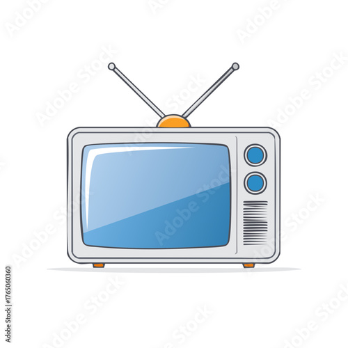 Retro television set with rabbit ear antennas and blue screen representing broadcasting technology