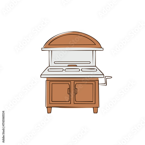 Vintage Bronzer Cabinet with Mirror and Crank Detail Hand-Drawn Illustration