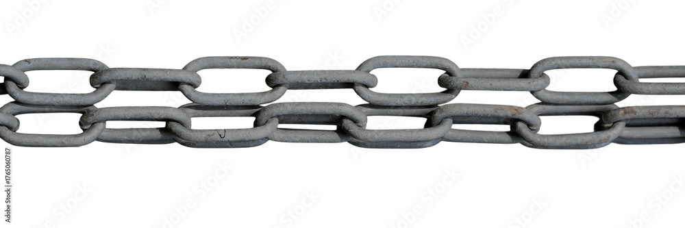 Fototapeta premium Panorama of galvanised coated chain hanging isolated against white background