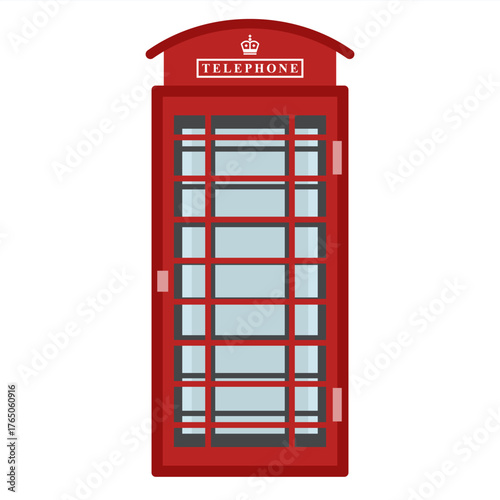 Old English red telephone box. Flat illustration.