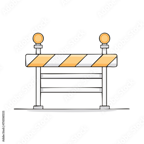 Cartoon construction barrier with orange lights and warning stripes