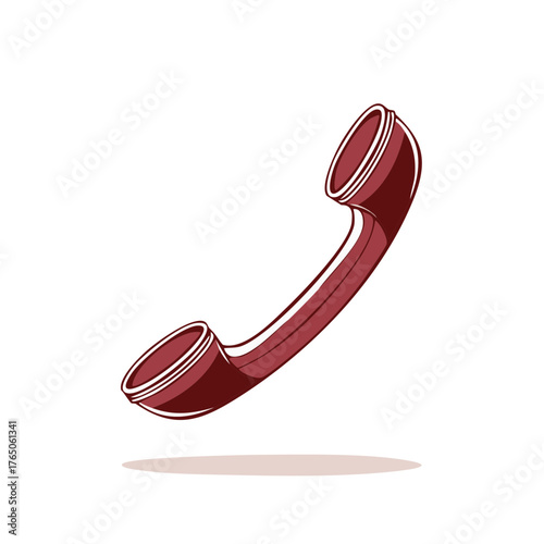 Burgundy telephone handset illustration retro phone receiver communication tool isolated vector art
