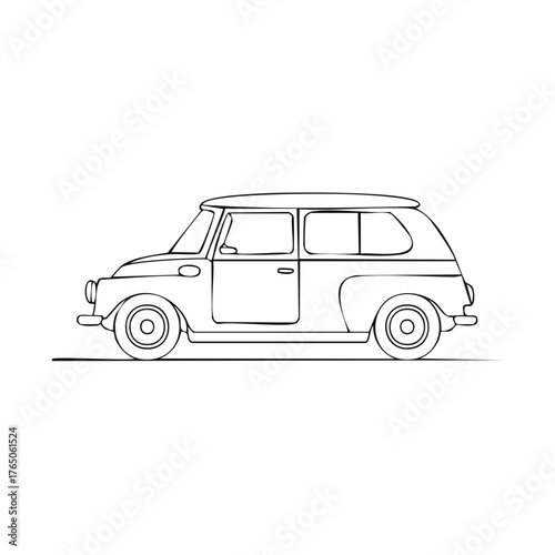 Wallpaper Mural Black and White Line Art Depicting Compact Vehicle Side View Torontodigital.ca