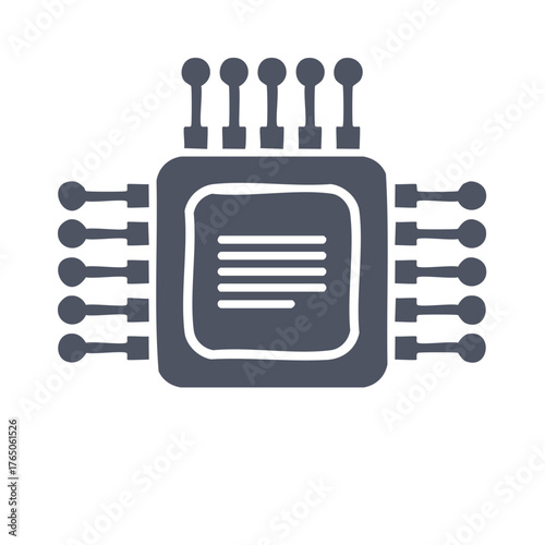 Stylized icon of a central processing unit with pins representing technological advancement