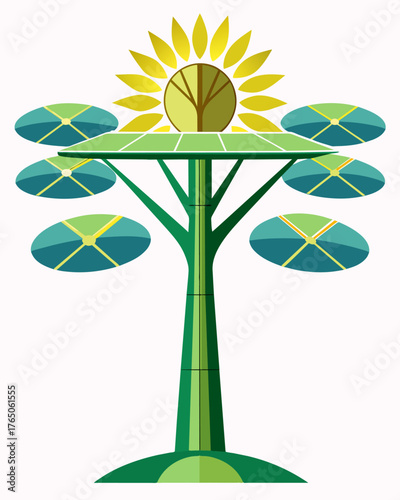 A truly captivating sight the solar trees intricate structure and sleek design make it a oneofakind work of art.. Vector illustration