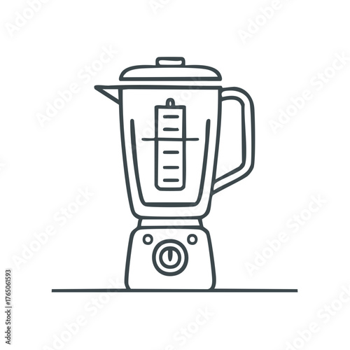 Modern line art icon of a kitchen blender with measuring marks on the jar.