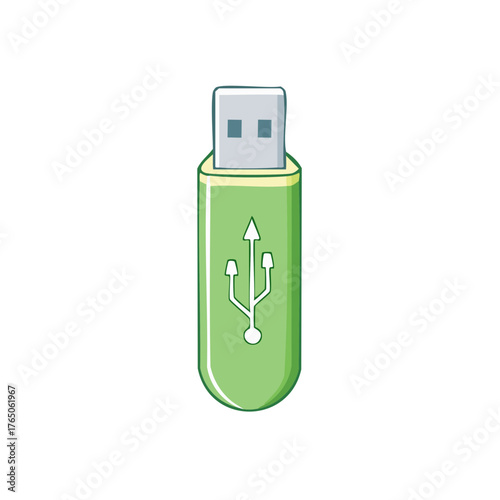 Green USB flash drive with USB symbol isolated on white background digital storage device