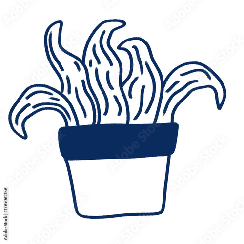 illustration of a flower pot. pot with flowers. flower pot. flower. pot. plant. blue ink. doodle. blue. drawing. garden. decoration. basket. sign. object.