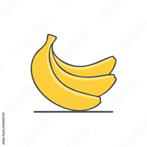 Three yellow bananas illustration. Healthy fruit and food concept.