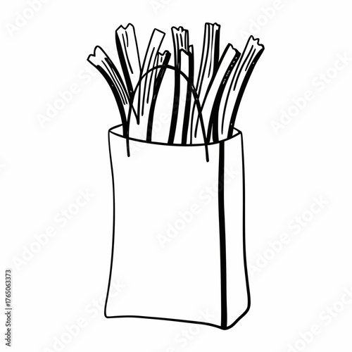 Simple continuous line drawing of a cotton bag with vegetables  
