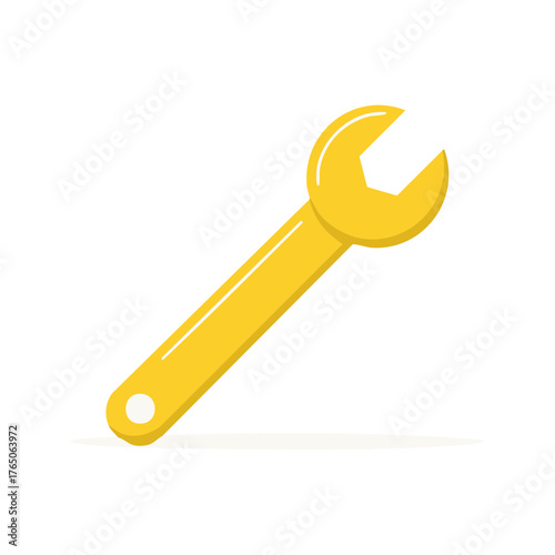 Bright yellow open end wrench icon for repair construction and maintenance flat design vector illustration