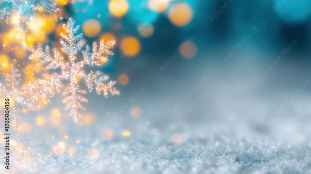 Fototapeta premium Snowflake sparkling in winter light with blurred background effect