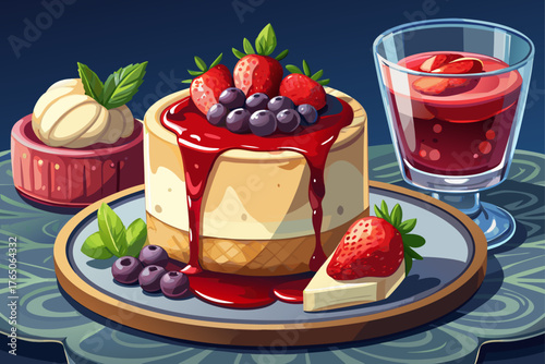 Classic American Cheesecake
A buttery biscuit base with a layer of soft, creamy cream cheese.
It is usually decorated with strawberry or blueberry sauce.
For design: Serve in clear glass glasses