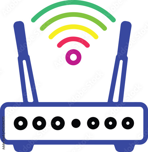 Wireless router modem icon with colorful signal, modern vector graphic design element for web