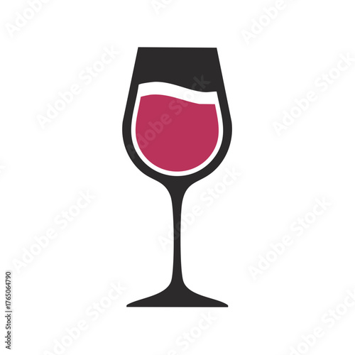 Minimalist vector illustration of a wine glass filled with red wine