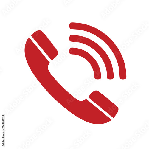 Red Phone Icon, Telephone Silhouette, Communication Symbol for Contact Concept