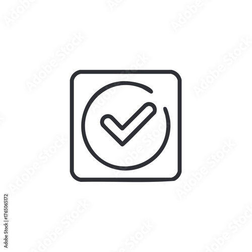 Check mark in a square and circle outline logo design, vector icon