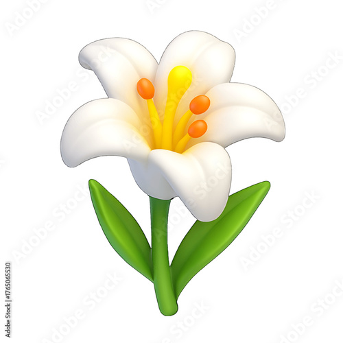 3D Easter Lily Plastic Icon on Transparent Background - Elegant Spring Flower for Religious Holiday Designs
