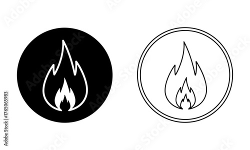 Eternal Flame Circle Icons in Outline and Solid Black Vector symbolizing everlasting remembrance on All Souls Day