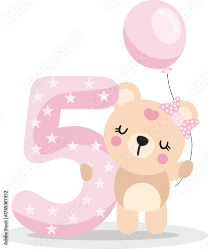 Adorable Teddy Bear Girl Pink Fifth Birthday Celebration