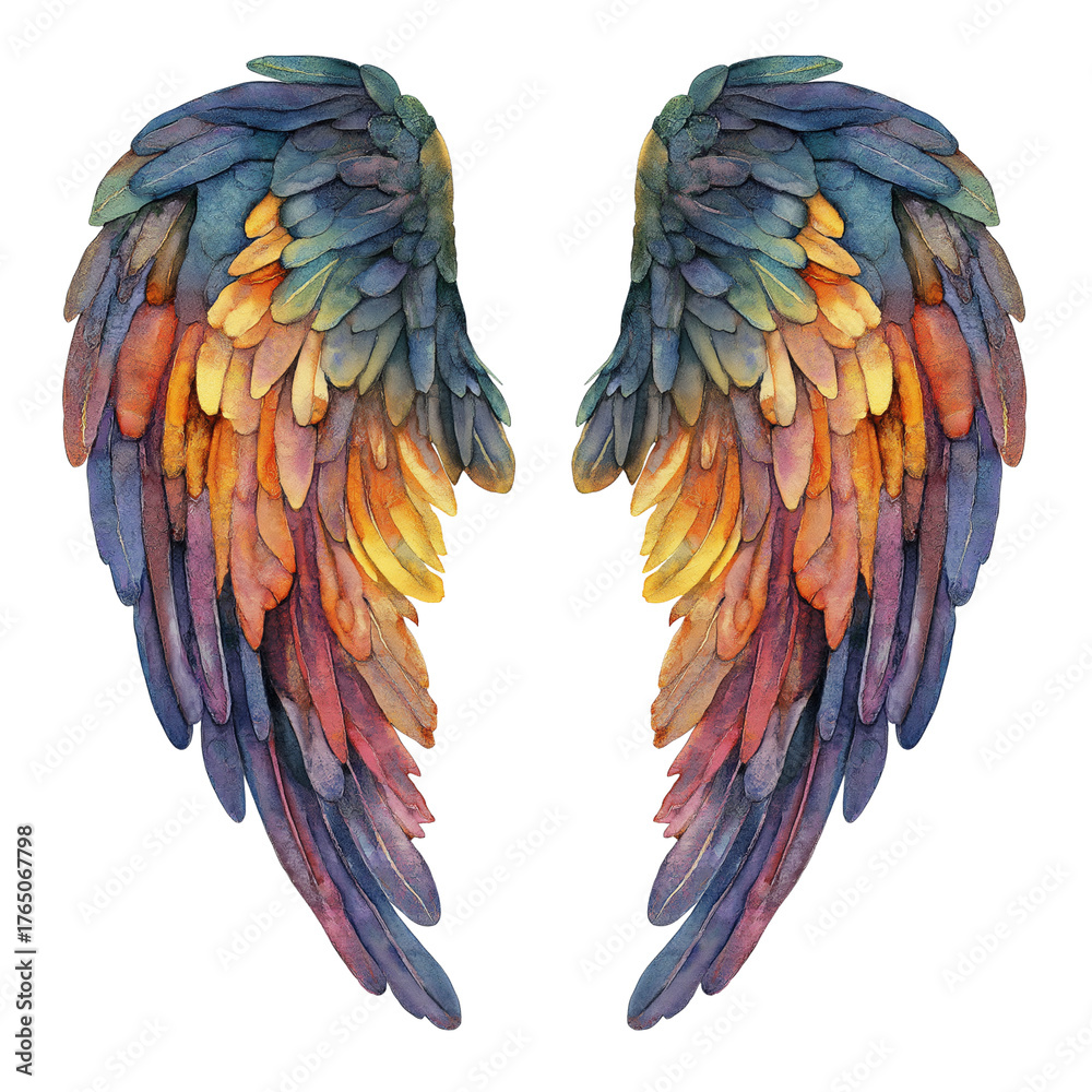 Fototapeta premium Beautiful Magic Watercolor Angel Wings Clipart