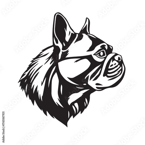 Black dog silhouette on white background. Bold black dog silhouette logo illustration. Dog vector design. 