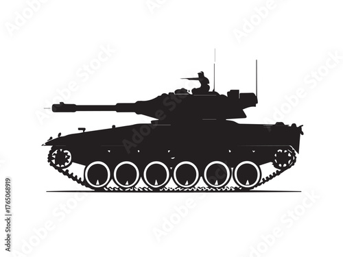 Military tank silhouette on white background. Military tank vector silhouette design. Vector illustration.