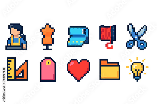 Sewing and tailoring flat icon set. Craft, fabric, sewing tools collection.