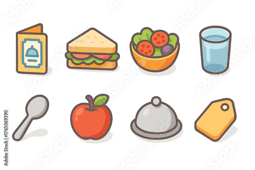 Food and beverage icon set. Flat style for menu, restaurant, and café applications.