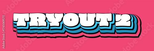Bold 3D text illustration displaying the word in white with blue shadow layers on a bright pink background. Ideal for posters, event promotions, and creative typography projects.