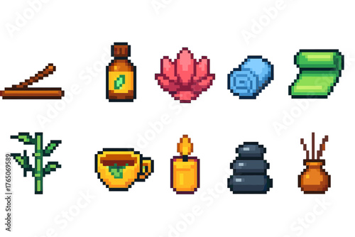 Relaxation, spa flat icon set. Wellness, meditation, zen icons collection