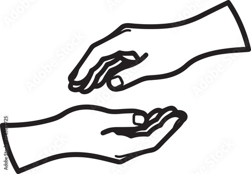 Two open hands reaching towards each other symbolizing connection, support, and giving or receiving with gentle care and shared humanity.