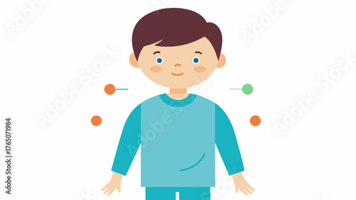 A child with sensory issues wearing clothing with soft seamless seams and tagless labels providing him with comfort and reducing meltdowns.. Vector illustration