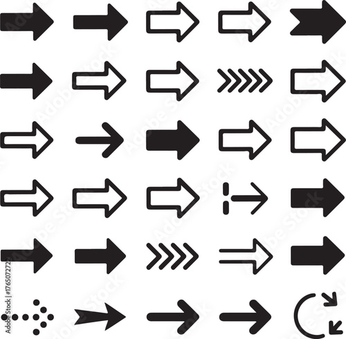 Vector arrows of different shapes and directions for design elements