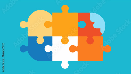 A set of puzzle pieces with each piece gradually becoming distorted and unable to fit together symbolizing the deterioration of cognitive abilities.. Vector illustration