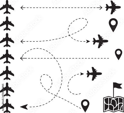 Flight Paths with Airplanes and Location Icons