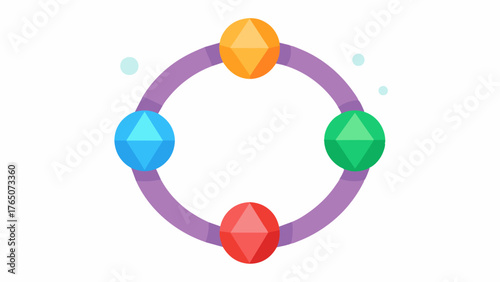 A set of memory recall rings each with a different colored gemstone known for their therapeutic properties in promoting mental clarity and focus.. Vector illustration