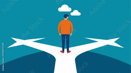 A person standing at a crossroads with one path leading towards cognitive decline and the other leading towards CBT treatment and potential improvement.. Vector illustration
