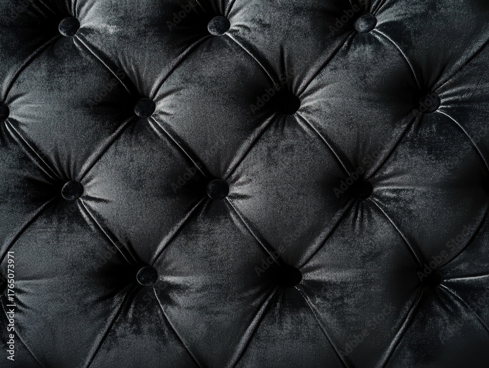 Naklejka premium A dark textured fabric features diamond patterns with deep button tufting.