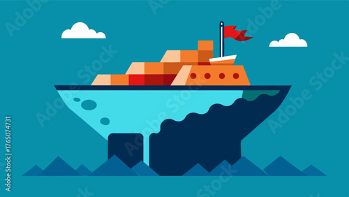 A sinking ship with different levels representing varying degrees of cognitive impairment with each level slowly becoming submerged.. Vector illustration