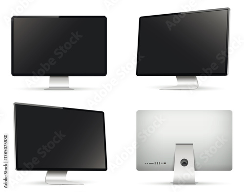 Realistic computer monitor on four sides with blank screen