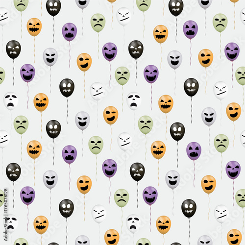 Halloween air balloons with ribbons. Vector seamless pattern.