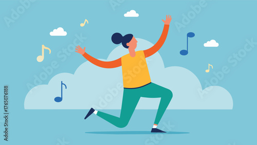 A person with depression finding solace and release through a dance fitness class utilizing the power of music to boost their mood and improve their mental wellbeing.. Vector illustration