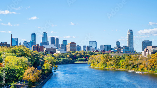 Skyline of Downtown Minneapolis at an autumn season	
