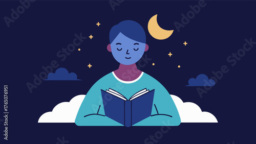 A person with insomnia using a mindfulness coloring book as a bedtime routine. The focused activity calms their mind and prepares them for sleep leading to better overall sleep. Vector illustration
