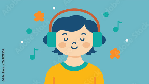 A sketch of a child with autism wearing noisecanceling headphones and listening to a playlist of soothing classical music to help regulate their sensory processing and promote. Vector illustration