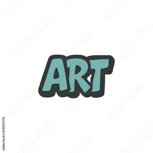 Creative Pop Culture Sticker Design with the Single Word ART, Featuring Bold Retro Typography in a Vibrant Teal Blue Color with a Prominent Dark Black Outline