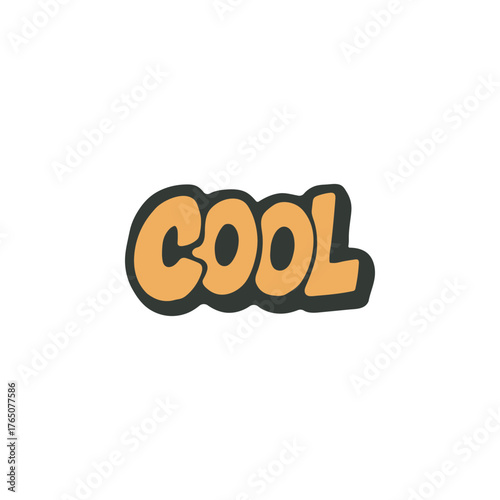Isolated Vibrant Graphic Design Sticker with the Word COOL, Displaying Bold, Three-Dimensional Retro Typography in a Bright Yellow-Orange Color and Dark Black Outline