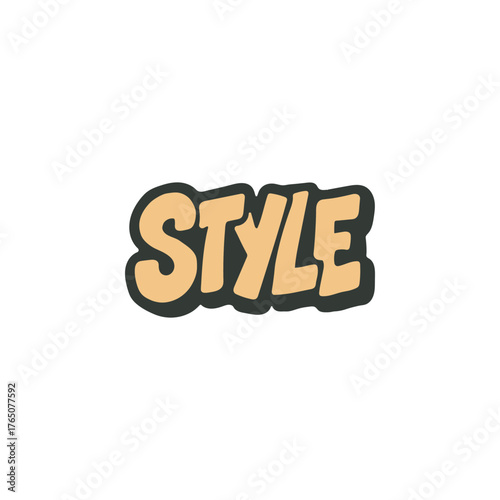 Bold Retro Pop Art Sticker Design Featuring the Word STYLE in Chunky Block Lettering with a Thick Dark Contour and Vibrant Beige Color, perfect for apparel and social media graphics
