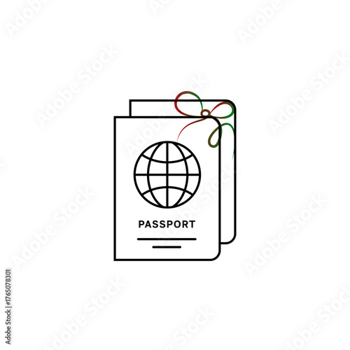 Minimalist line art icon of an international passport with a decorative ribbon, isolated on transparent background, ideal for travel and documentation concepts